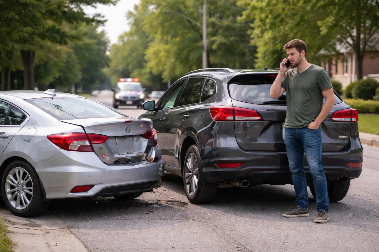 Two cars after a collision on an Ontario road — Cambria Law Firm car accident lawyers Mississauga