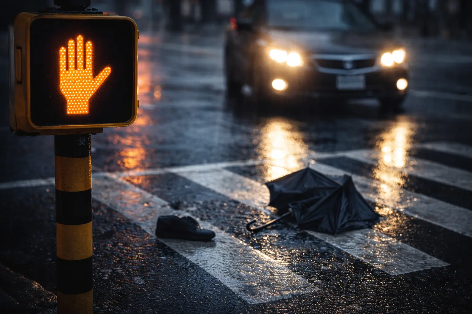 A conceptual image of an urban crosswalk after an accident, representing the legal avenues for pedestrian accident Ontario compensation.