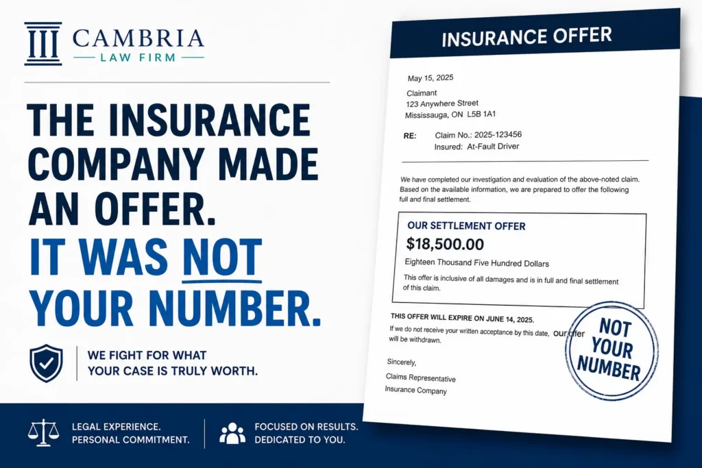 Graphic analysis of an initial insurance settlement offer from Cambria Law Firm in Mississauga Ontario