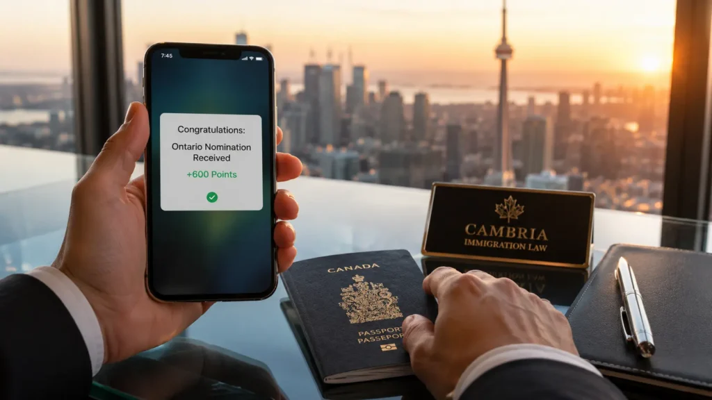 A candidate in Ontario receiving a provincial nomination notification, guaranteeing success in the May 11 Express Entry draw.