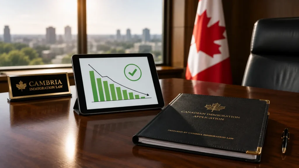 A clean, organized desk symbolizing the record-low Express Entry backlog for Canadian immigration processing in 2026.