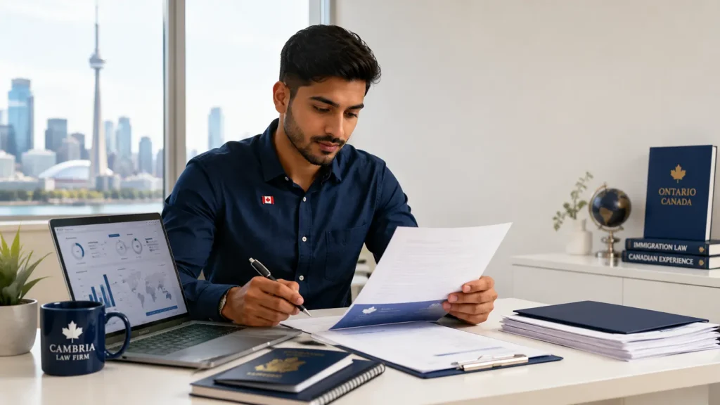 French-speaking Express Entry candidate reviewing May 28 2026 draw results at a desk in Mississauga Ontario