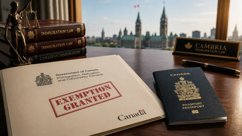 Official Canadian immigration documents showing an exemption for unaccompanied minors making a refugee claim in Canada.