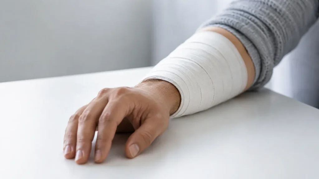 Bandaged arm after a dog bite injury in Ontario