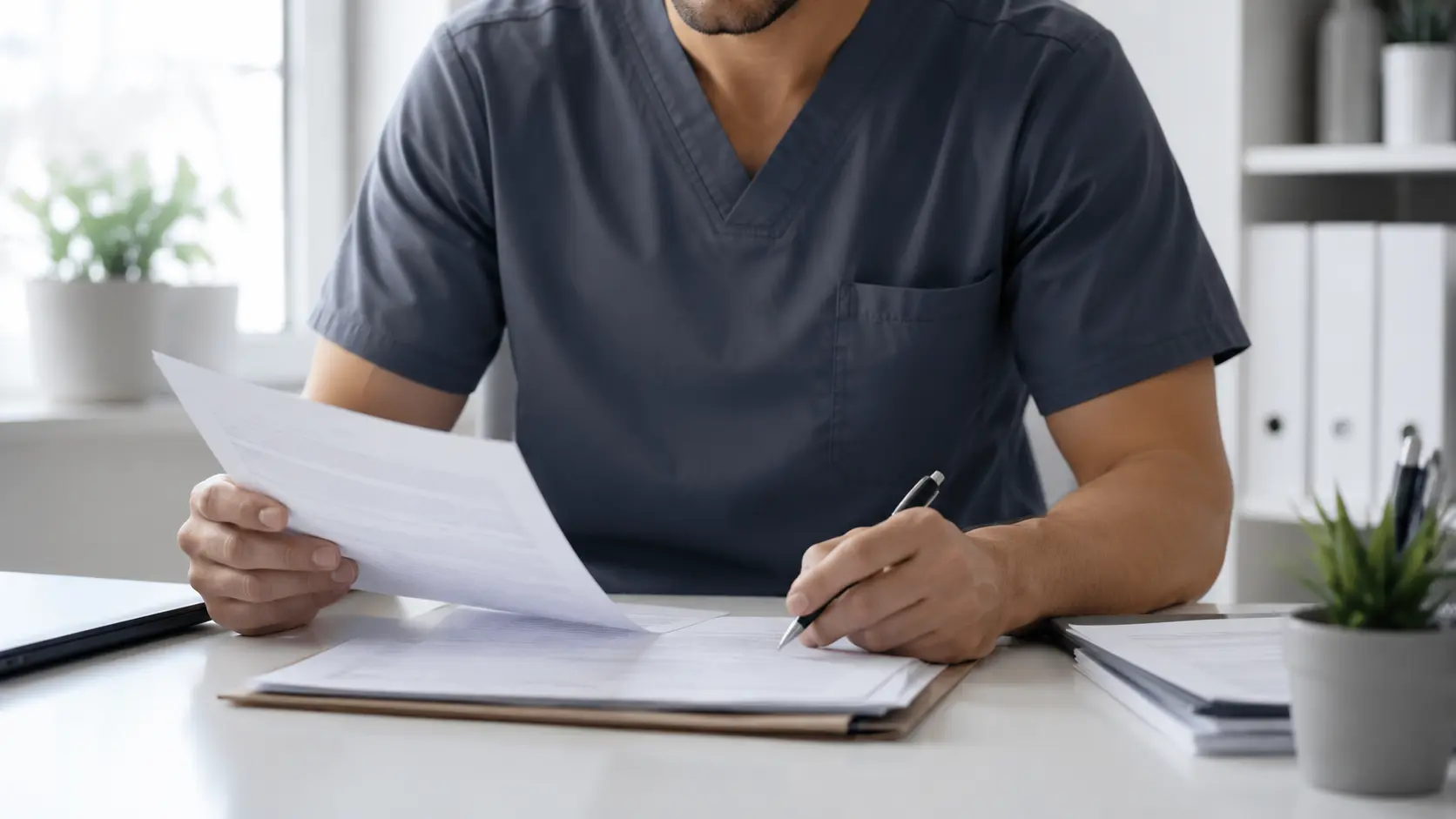 Healthcare worker reviewing Express Entry immigration documents in Canada