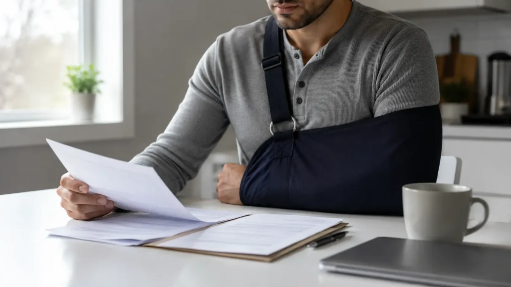 Injured person reviewing personal injury claim documents in Ontario