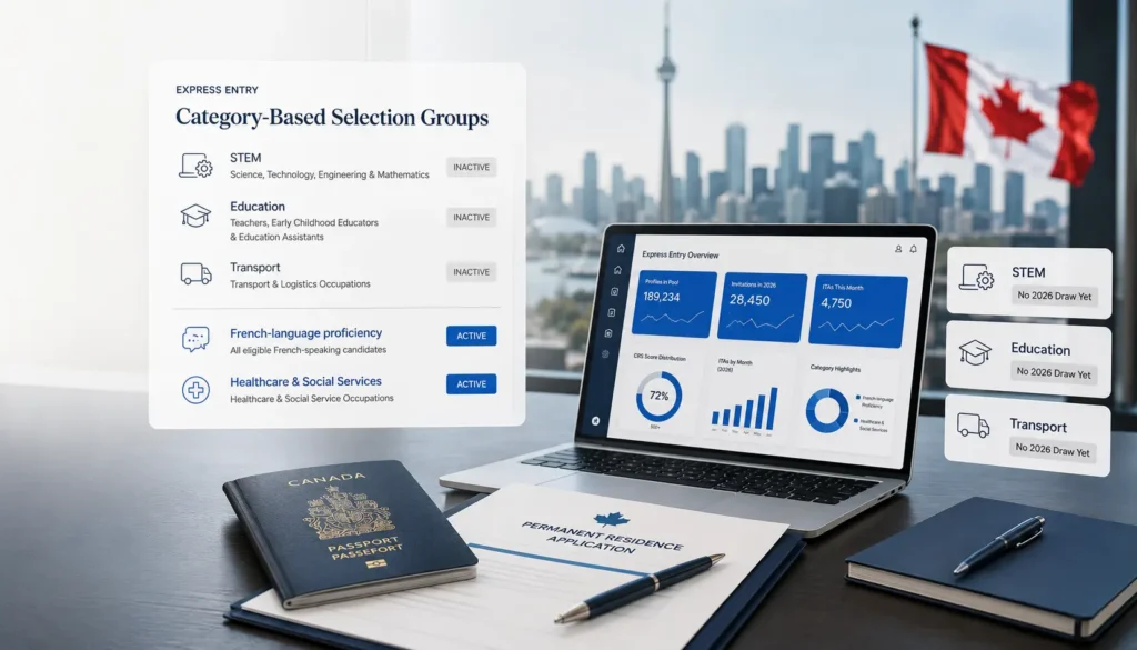 Why IRCC has not held STEM, Education or Transport Express Entry category-based draws in 2026, with category list and immigration dashboard.